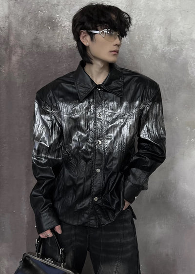 【SOULWORKER】Black glossy design color overload silhouette jacket  SW0024