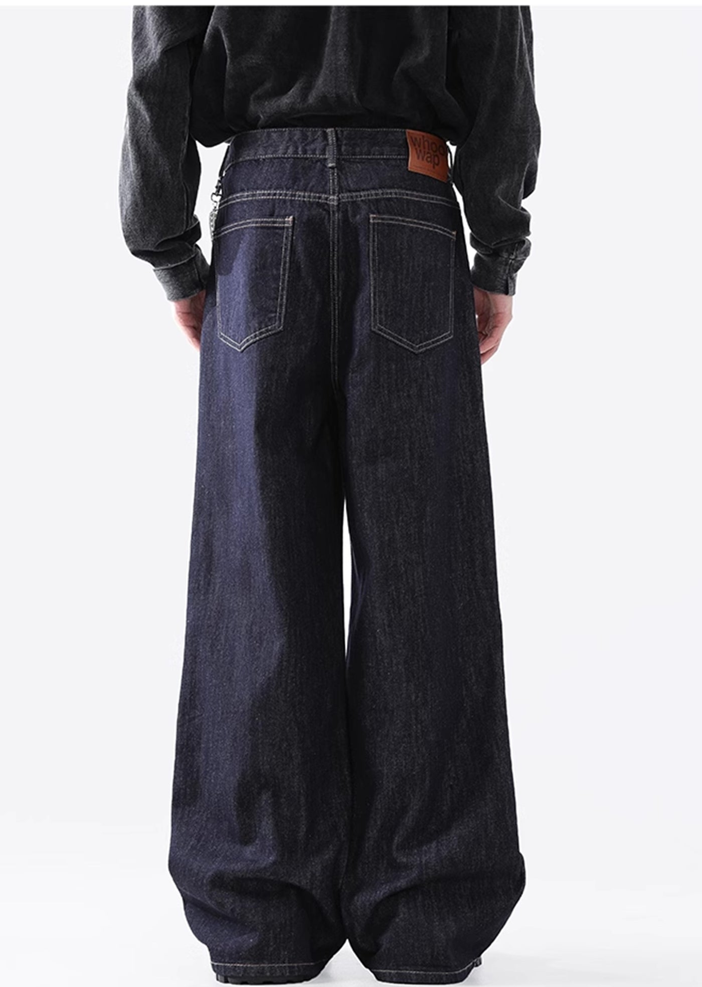 【ACRARDIC】Stitched basic navy blue wide denim pants  AI0012