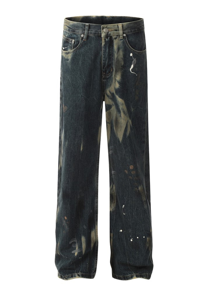 【W3】Point Wash Color Wild Street Denim Pants  WO0083