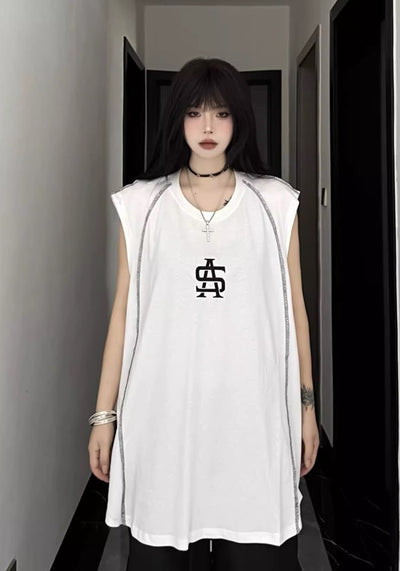 【W3】Double line design tight monotone sleeveless  WO0065