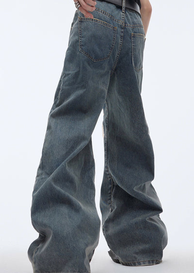 【Culture E】Translucent knee-cut design mid-flare wide silhouette denim pants  CE0117