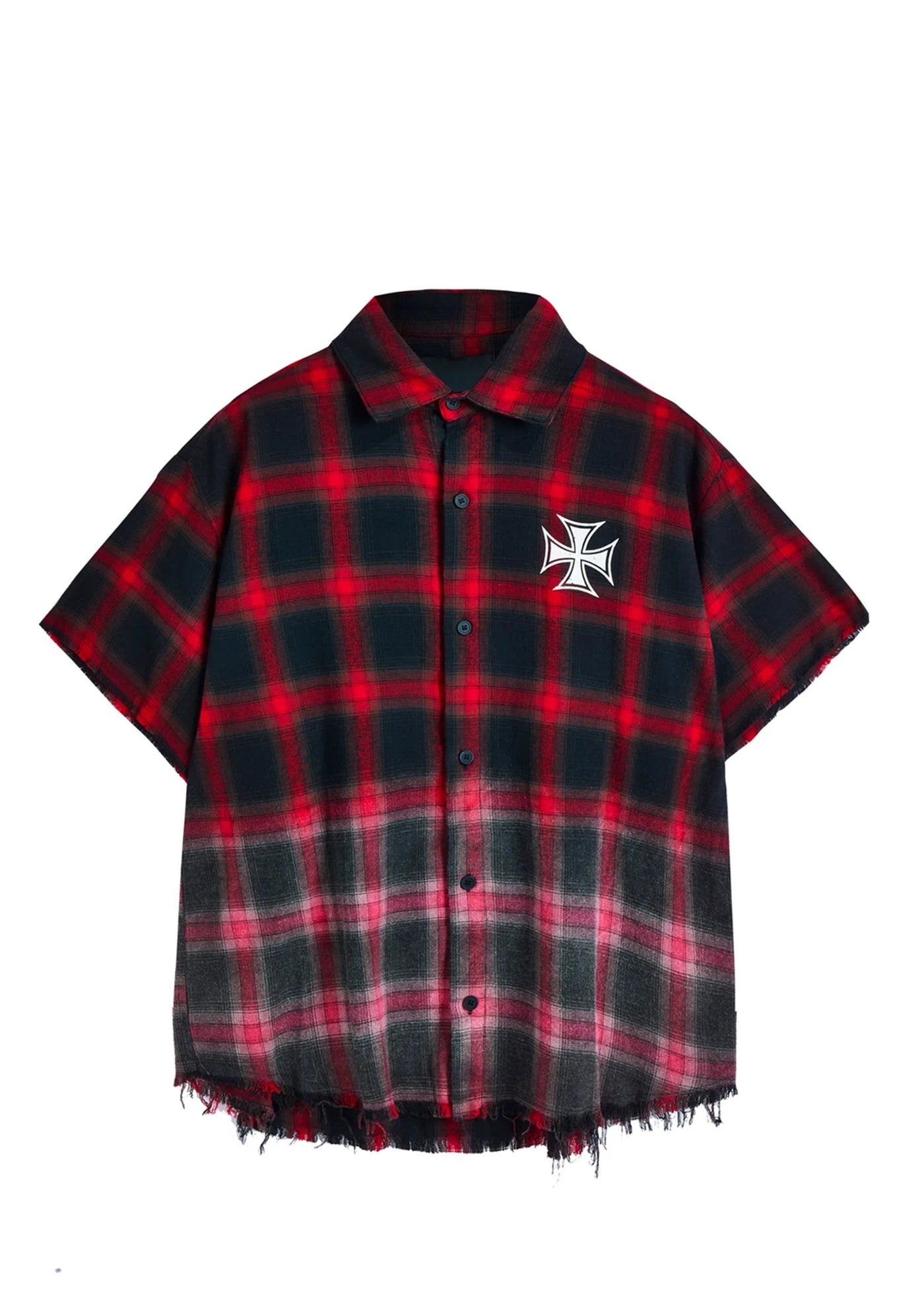 [MAXDSTR] Gradient red ring color plaid short sleeve shirt MD0146