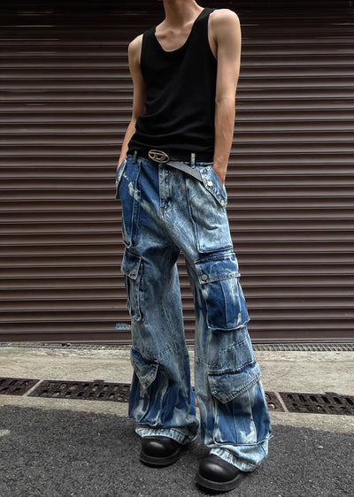 [MAXDSTR] Random wash processing gimmick design blue denim pants MD0147