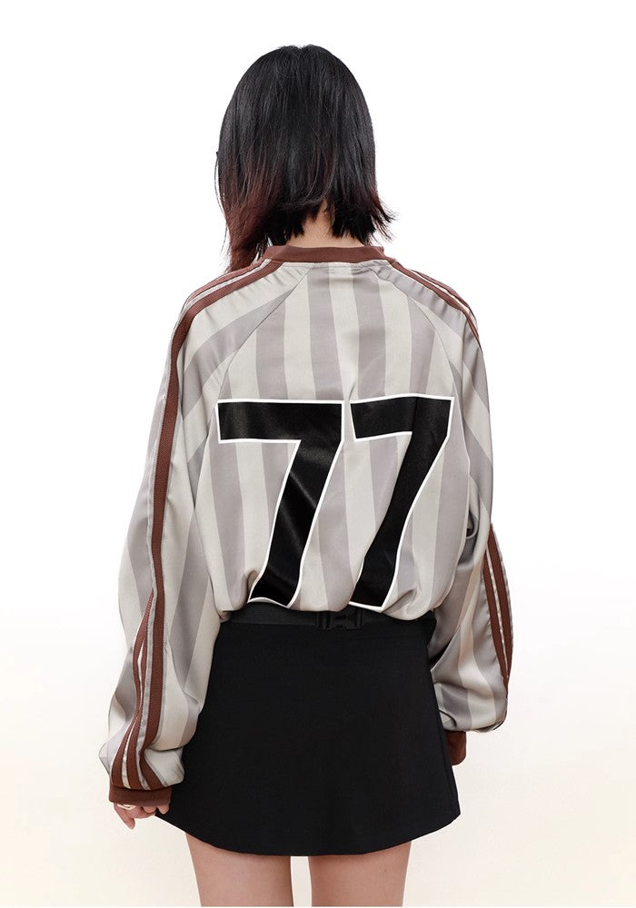 【MR nearly】Side line design vertical striped sporty long sleeve T-shirt  MR0127