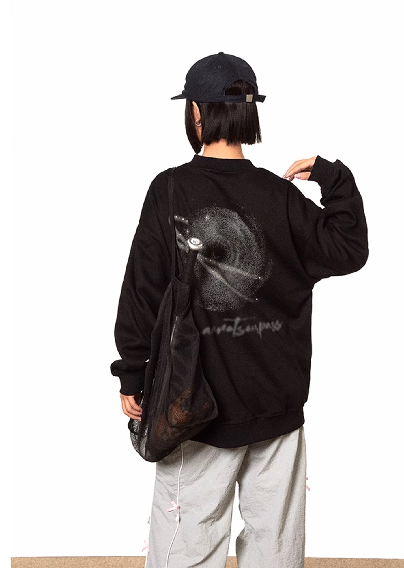 【BLACK BB】Simple moon initial design front over long sleeve T-shirt  BK0035