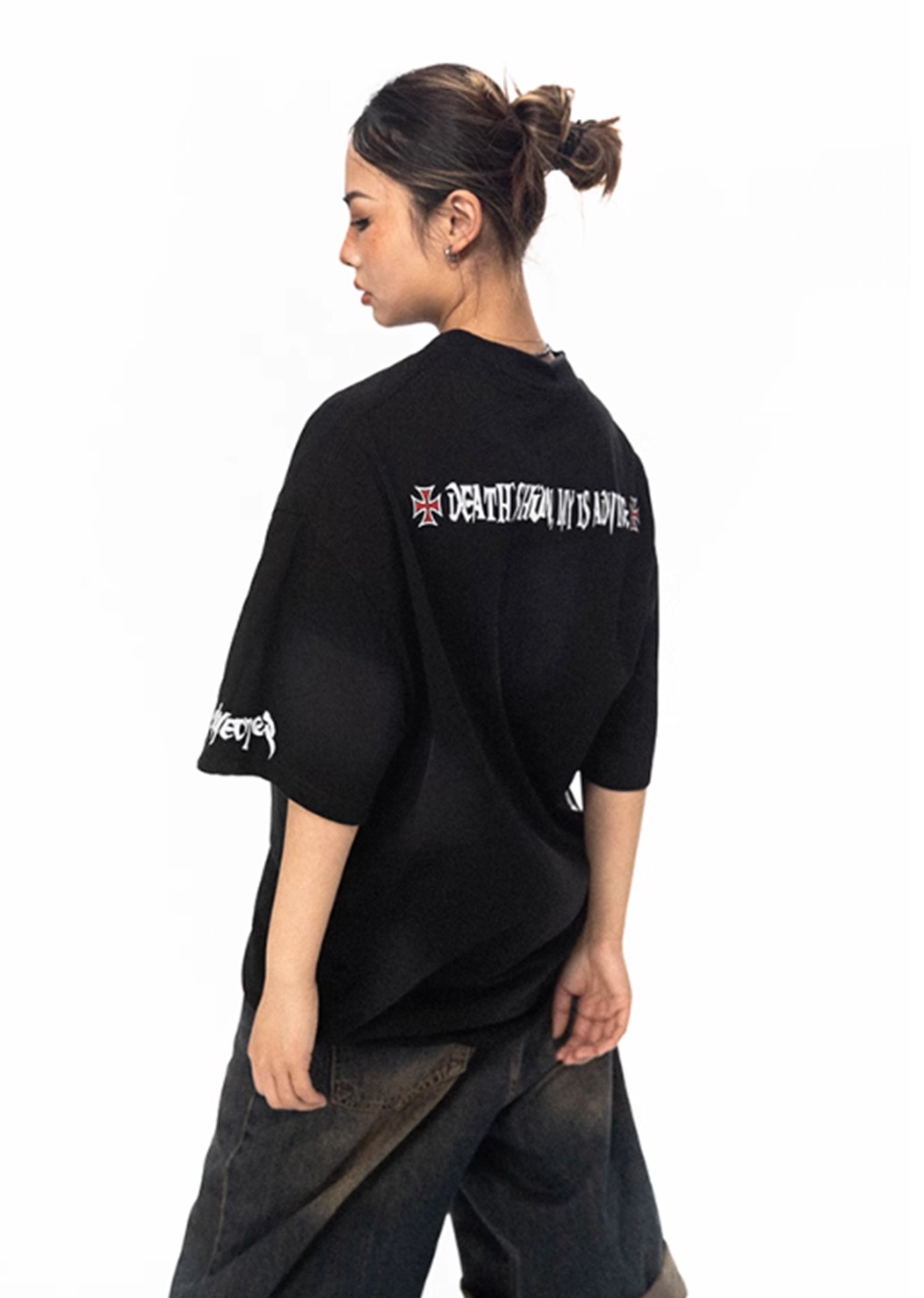 【BLACK BB】Subculture front initial design monotone short sleeve T-shirt  BK0019