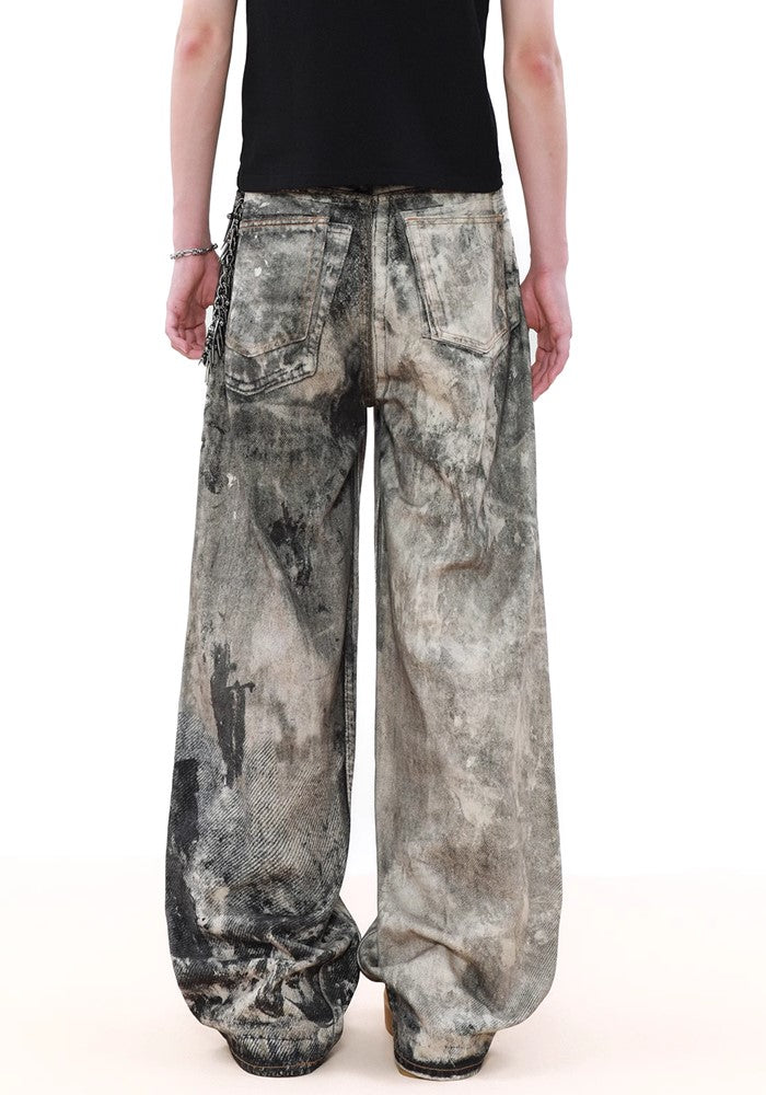 【MR nearly】Two-tone double color grunge unique pattern design pants  MR0122