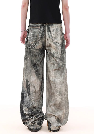 【MR nearly】Two-tone double color grunge unique pattern design pants  MR0122