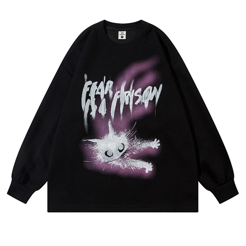 【NIHAOHAO】Dark Wave Cat Illustration Design Basic Style Sweatshirt  NH0180