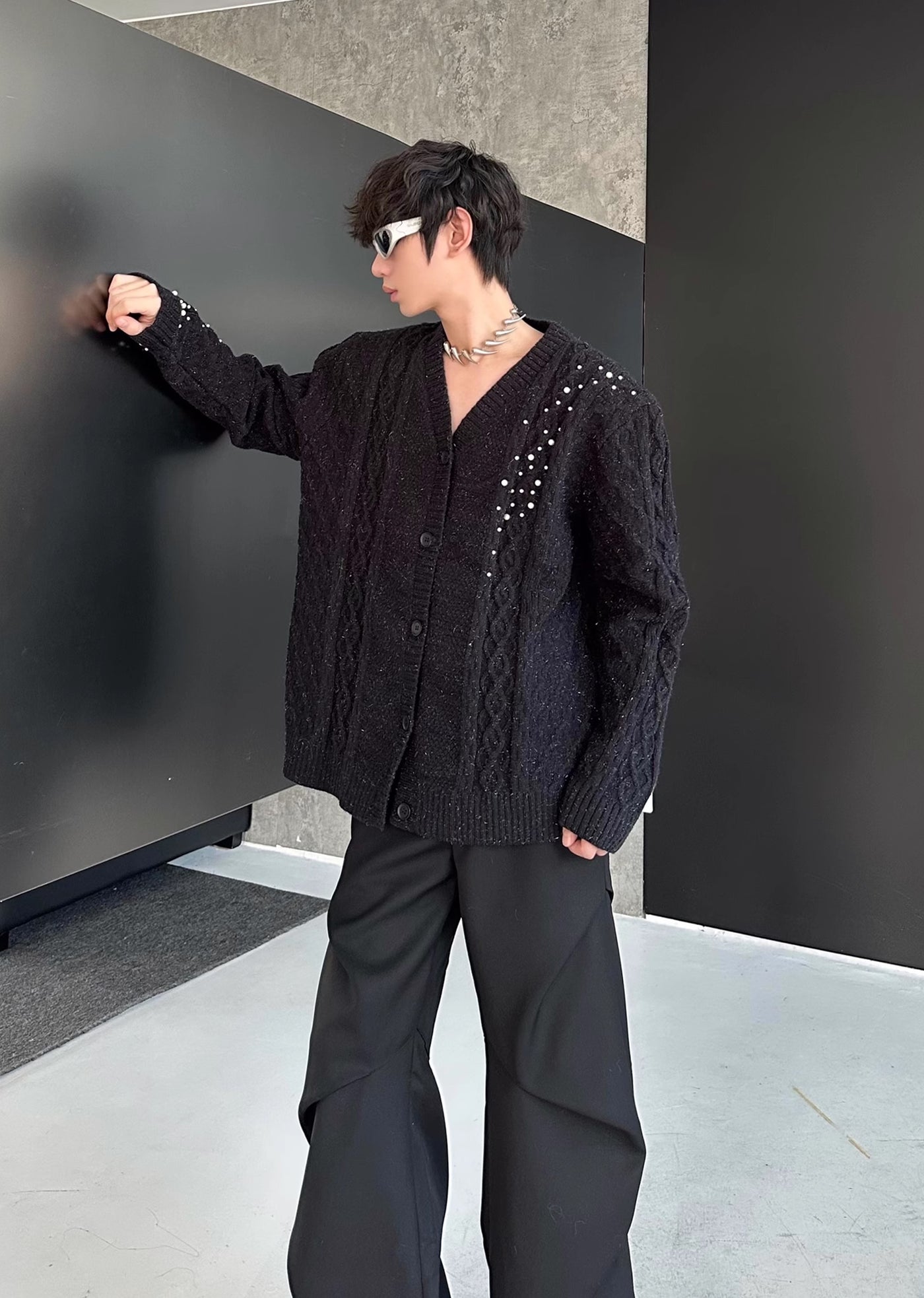 【MARTHENAUT】Knit base gothic style design roll jacket  MH0068