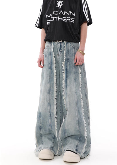【MR nearly】Full fringe design wide vintage denim pants  MR0109