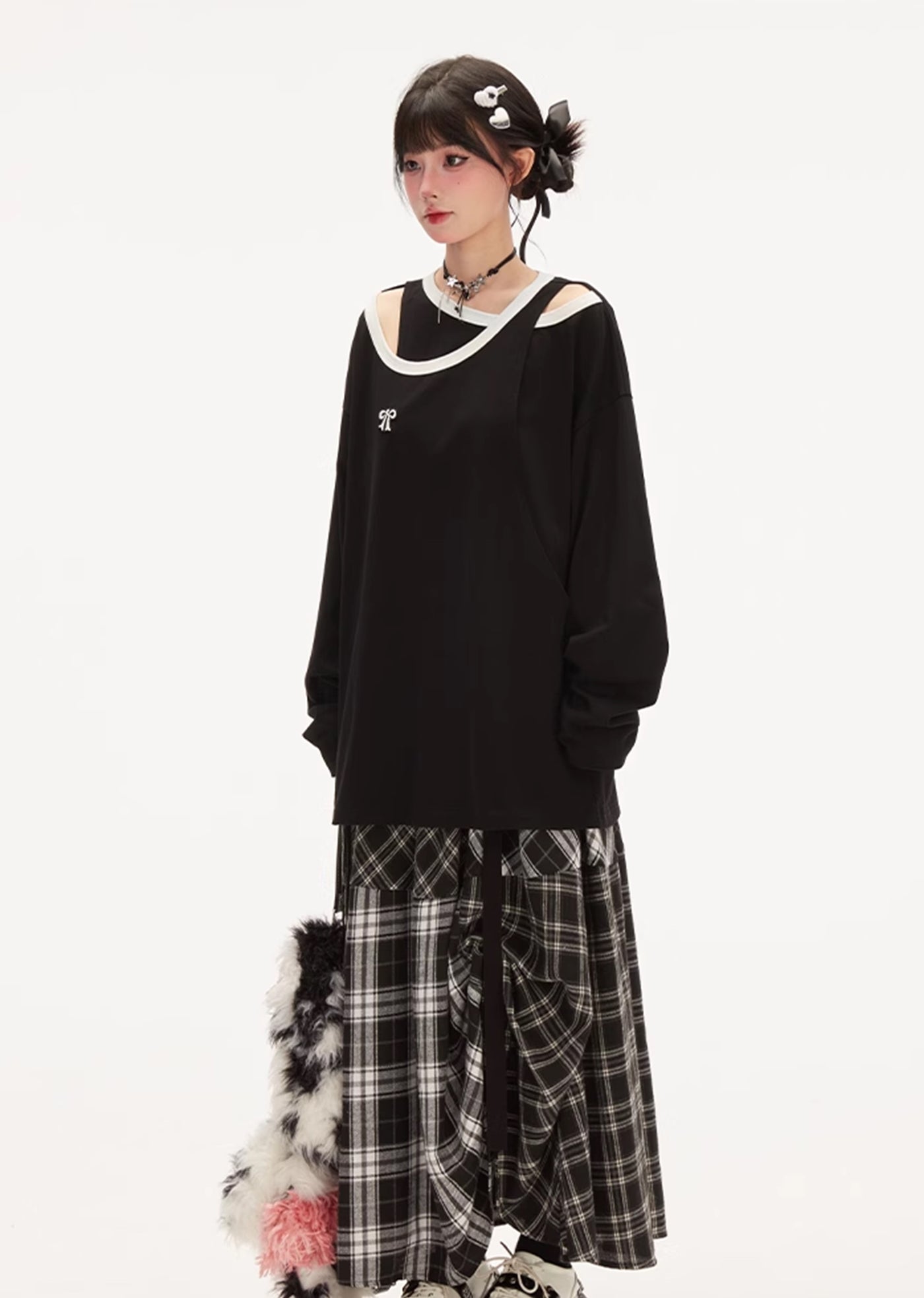 【Eleven shop97】Check design special silhouette design skirt  ES0029