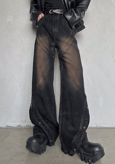 【MARTHENAUT】Muddy wash mid-length wide flare silhouette denim pants  MH0045