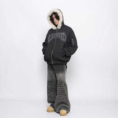 【Mz】Bad Devil Initial Design Fur Hoodie Full Zip Jacket  MZ0043