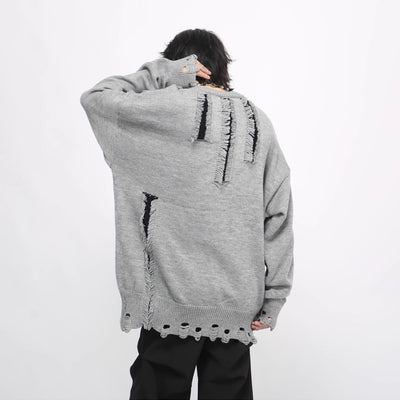 【Mz】Mid-length distressed simple design over-knit  MZ0033