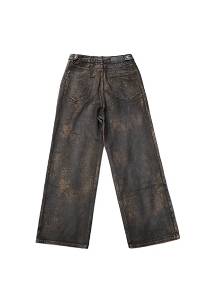 【9/9新作】Vintage Dirt Color Wide Straight Silhouette Denim Pants  HL3089