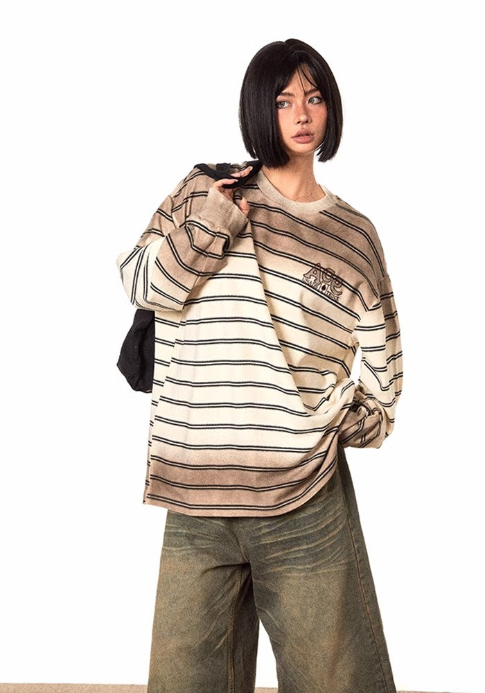 【BLACK BB】Double wash balance color border design long sleeve T-shirt  BK0051