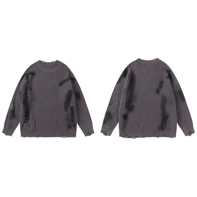 【Mz】Dark dull purple point wash line damage knit sweater  MZ0040