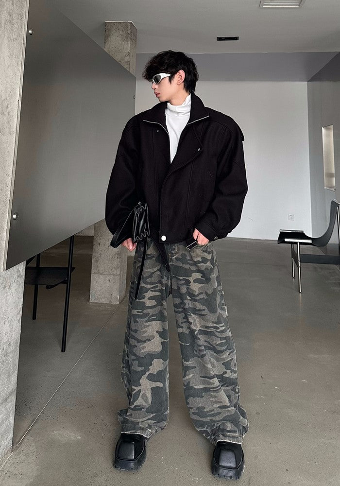 【MARTHENAUT】Dull camouflage base color wide silhouette pants  MH0048