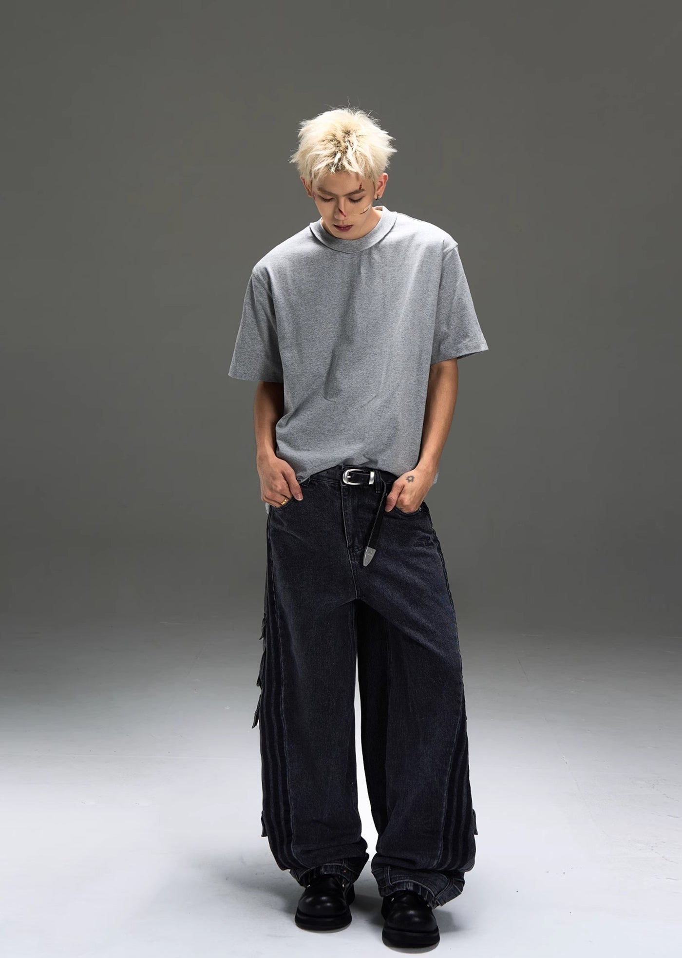 【MAXDSTR】Side line pocket silhouette dull black denim pants  MD0170