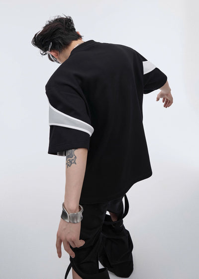 [Culture E] Cross design gimmick accent over short sleeve T-shirt CE0125