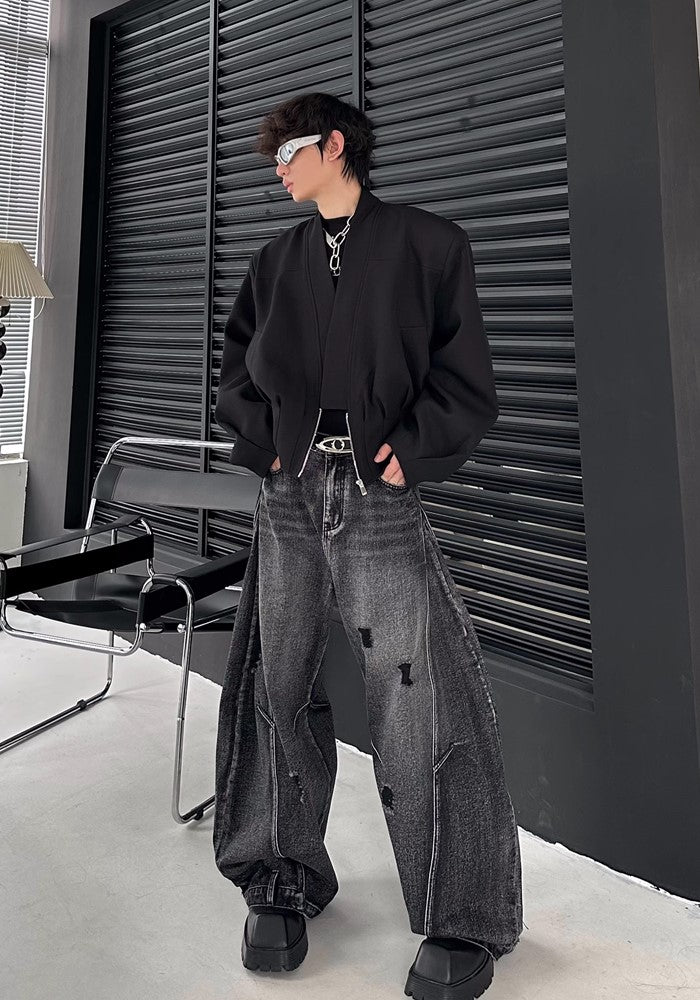 【MARTHENAUT】Special silhouette design wide balloon override denim pants  MH0040