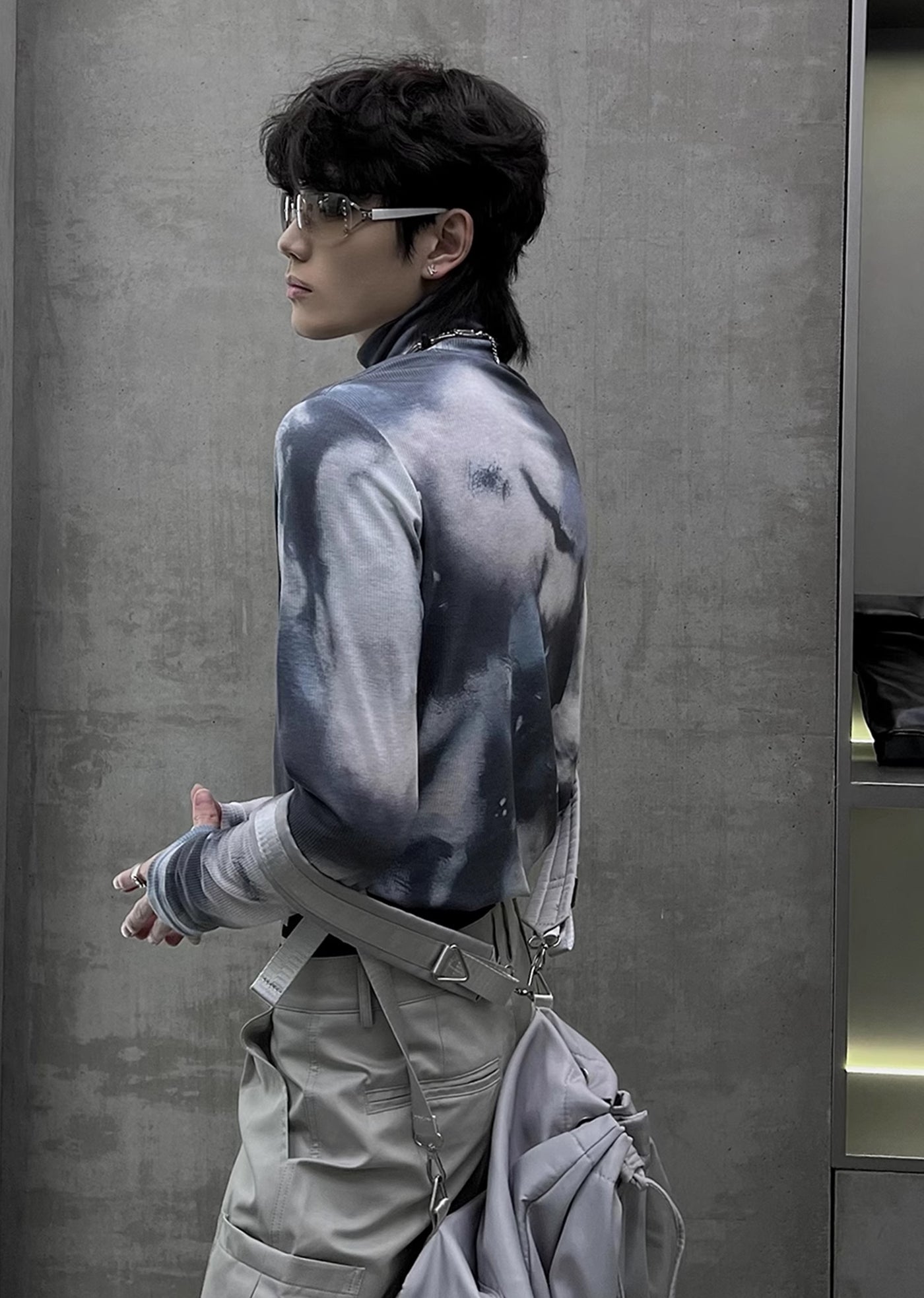 【SOULWORKER】Random wash color see-through design long sleeve T-shirt  SW0026