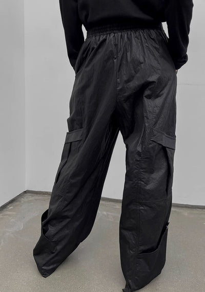 【SOULWORKER】Shiny faux fabric wide silhouette balance color wide pants  SW0038