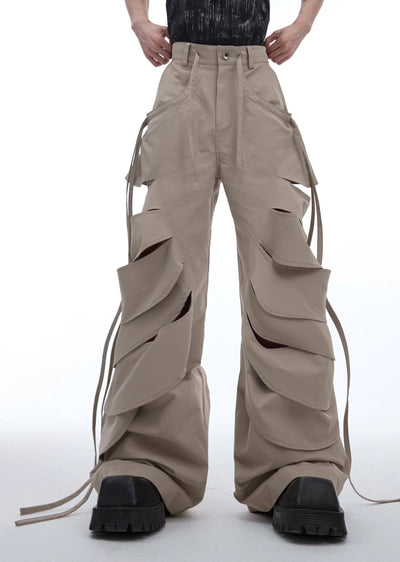 【Culture E】Countless Cut Wide silhouette multi-varied design slacks leather pants  CE0145