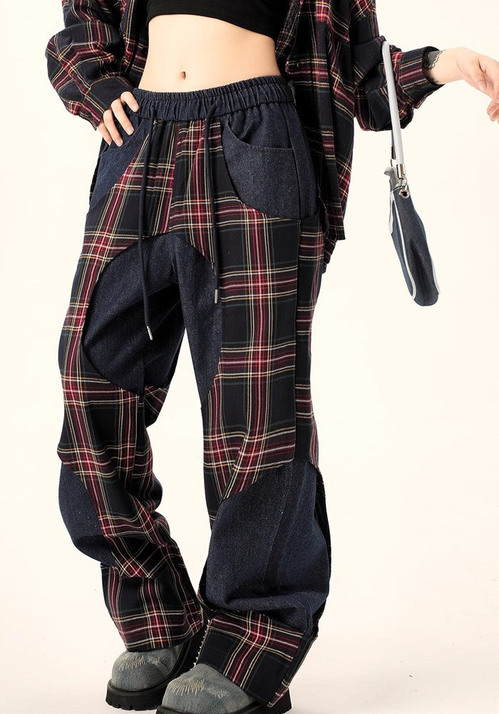 【H GANG X】Multi-wave check design Y2K sweatpants  HX0089