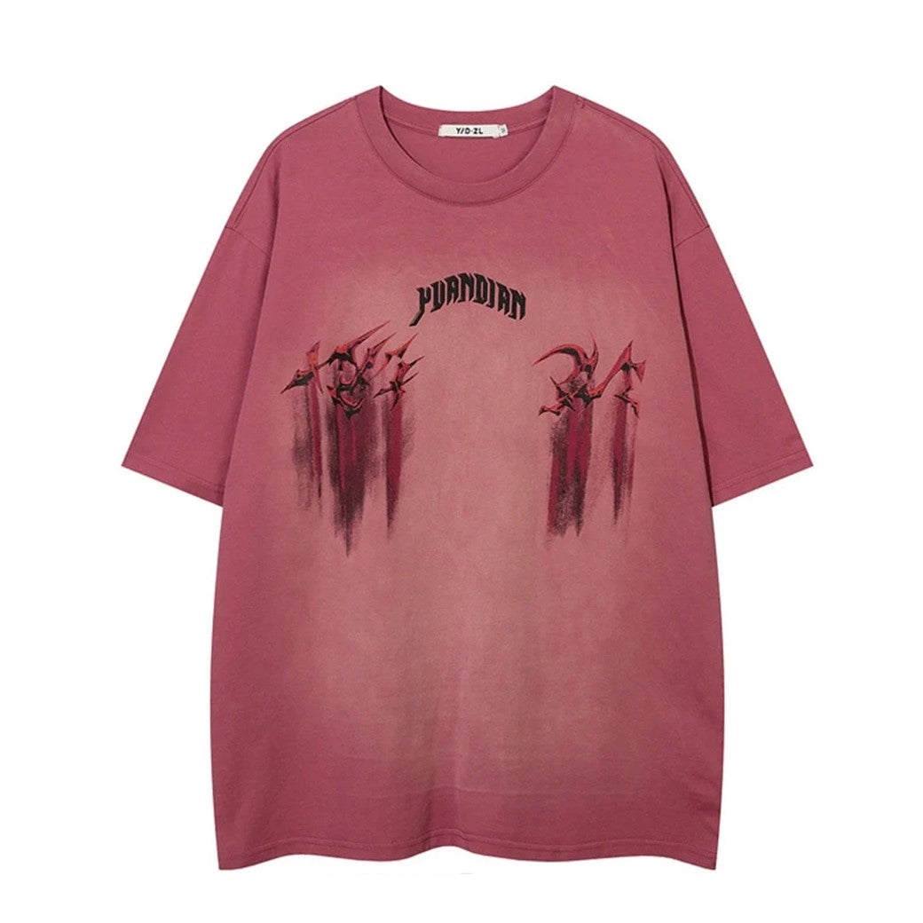 【NIHAOHAO】Pinky initial washed vintage style short sleeve T-shirt  NH0120