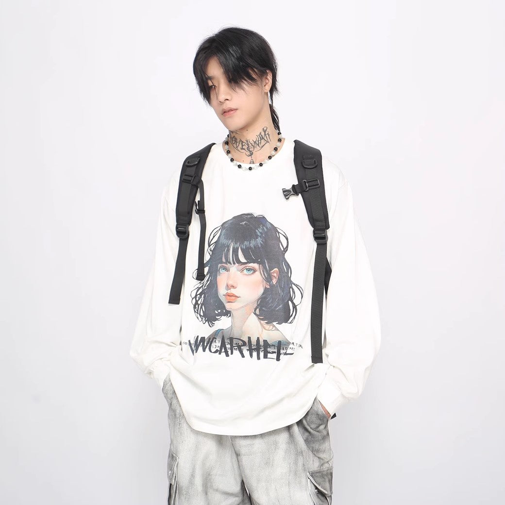 【Mz】Long-awaited girl illustration design basic long-sleeved T-shirt  MZ0028