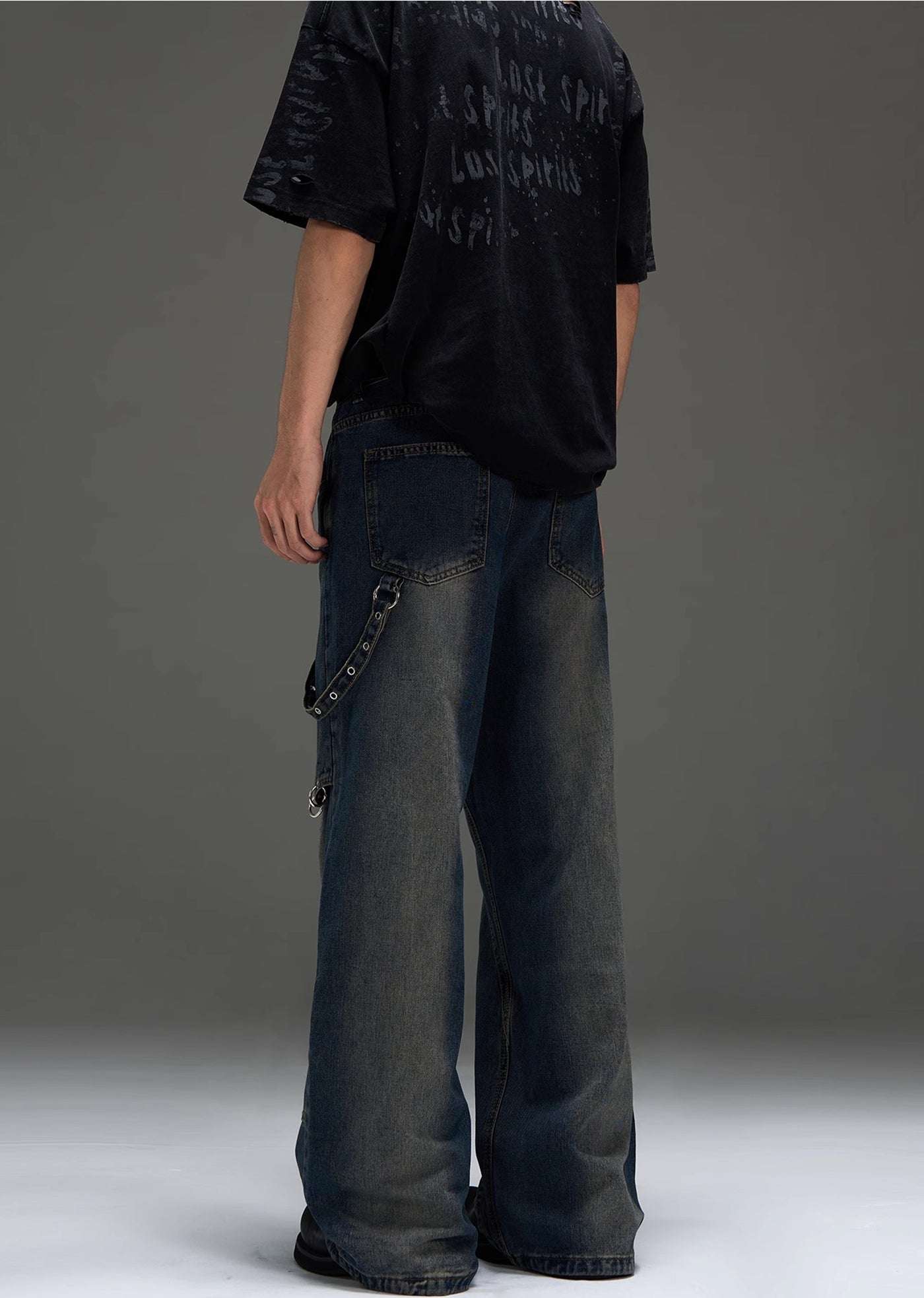 【MAXDSTR】Single suspender design random wash wide denim pants  MD0171