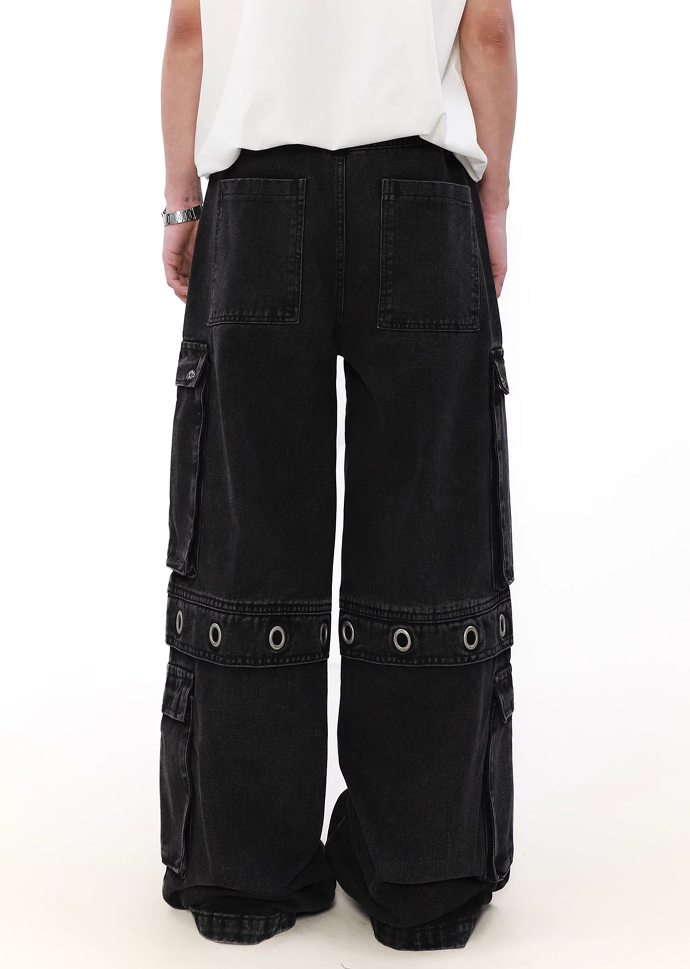 【MR nearly】Multiple gimmick design belt and pocket cover denim pants  MR0130