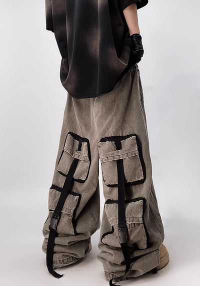 【UUCSCC】Four-point back pocket design wide over pants  US0069