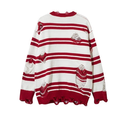 【NOONOZ】Simple border design fully damaged subculture knit sweater  NN0010