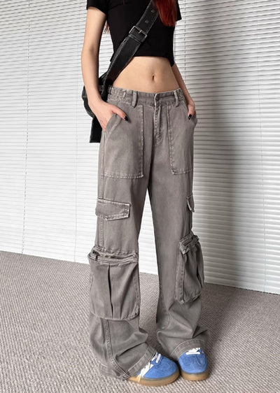【Apocket】Double pocket grunge style design cargo denim pants  AK0023