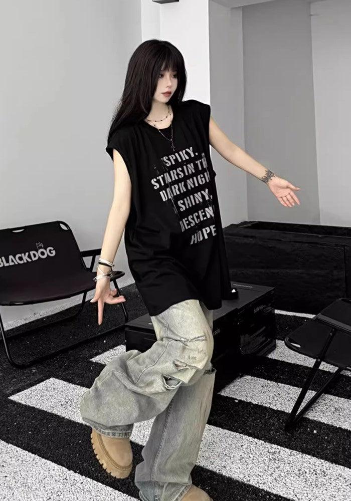 【W3】Regular wash dark design sleeveless  WO0068