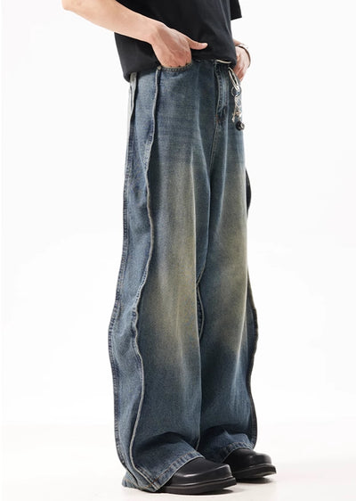 【ACRARDIC】Unique side design line basic blue denim pants  AI0014