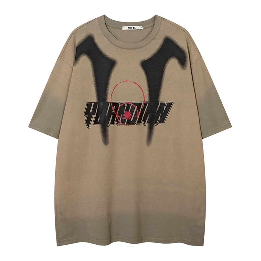 【NIHAOHAO】Washed double claw mark gaming style design short sleeve T-shirt  NH0121