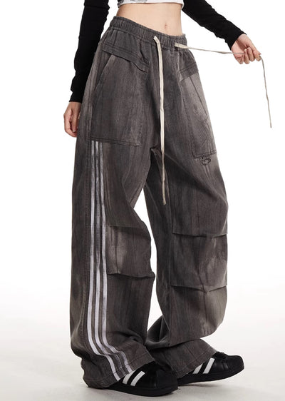 【NOONOZ】Unique tuck silhouette design side line wide pants  NN0007