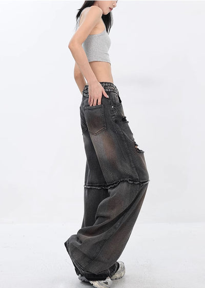 【Ken studio】Unique gimmick distressed fringe design denim pants  KS0009