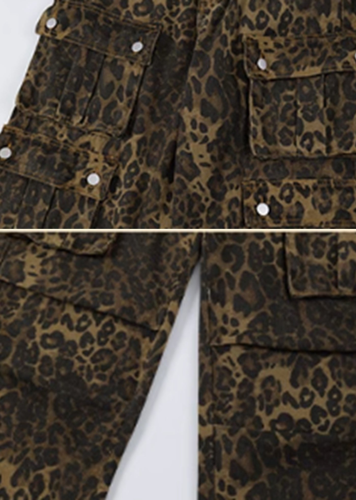 [H GANG X] Wide silhouette leopard print design over cargo pants HX0049