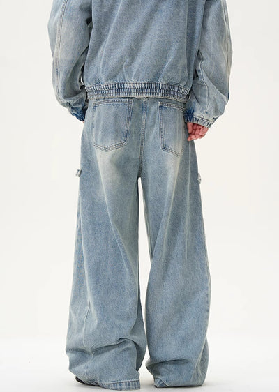 【9/9新作】Dull random wash white blue street denim setup  HL3088