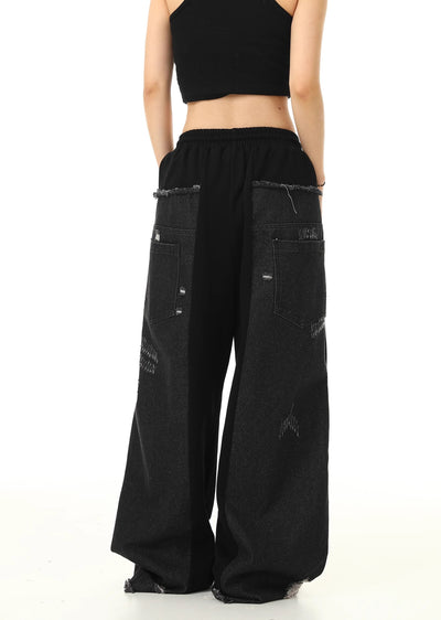 【7/15新作】Denim sweat docking style gimmick design pants  HL3057