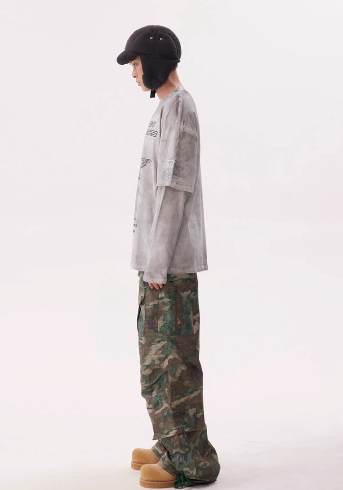 【BTSG】Pocket tuck silhouette design camouflage color cargo pants  BS0028