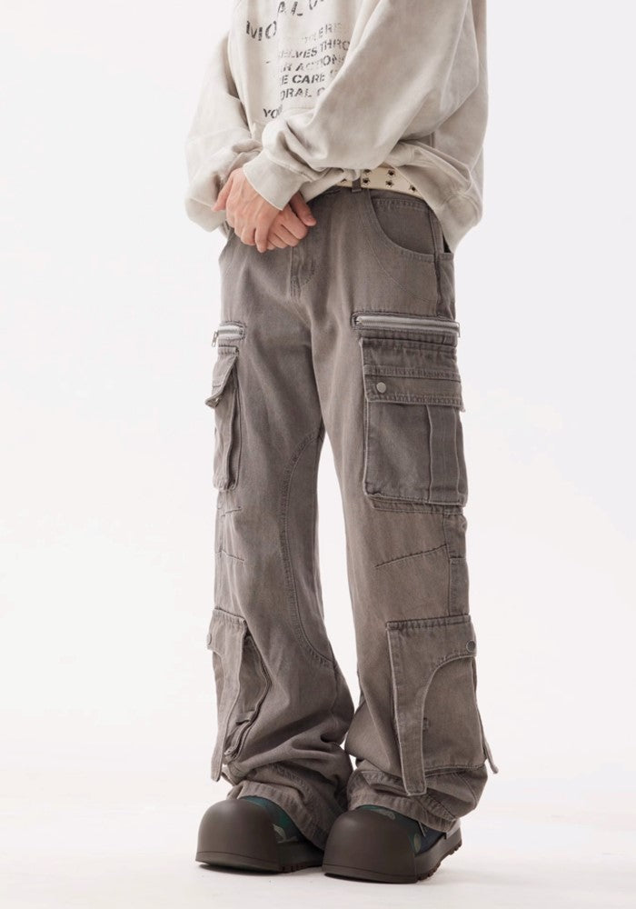 【BTSG】Side gimmick pocket design vintage style street denim cargo pants  BS0052