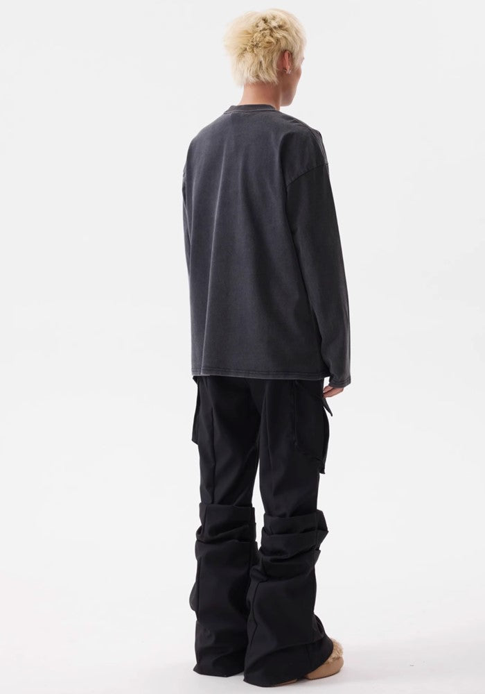 【BTSG】Gimmick silhouette black basic design pants  BS0032