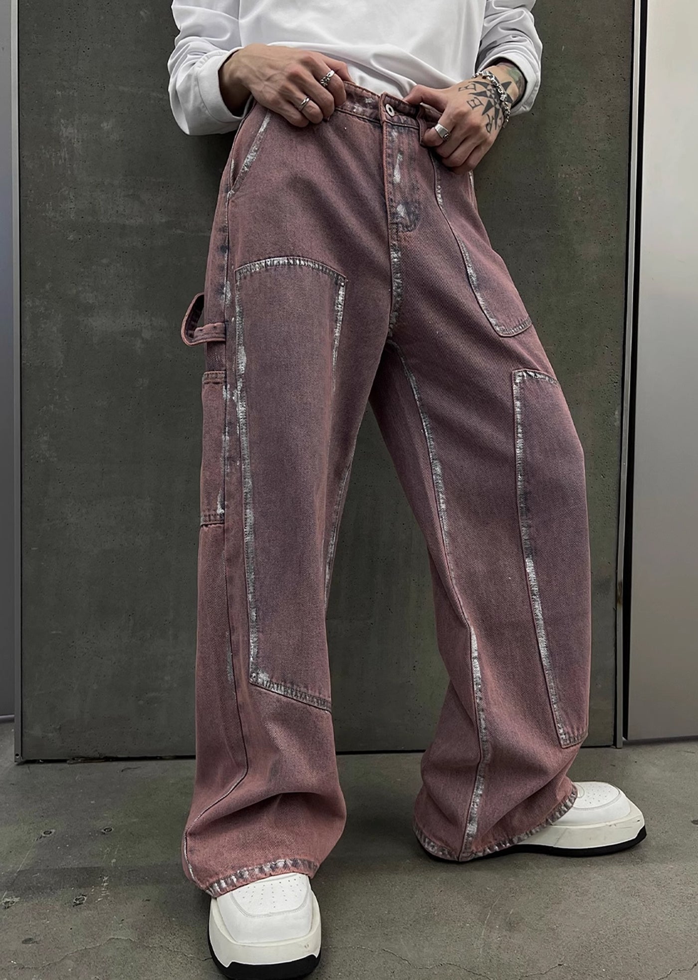 【SOULWORKER】Pinky purple color design line silhouette denim pants  SW0018