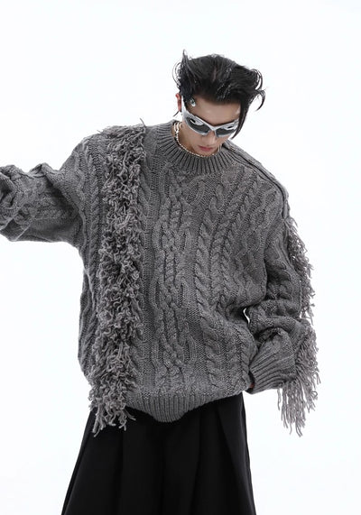 【Culture E】Pointed damage basic design knit sweater  CE0157